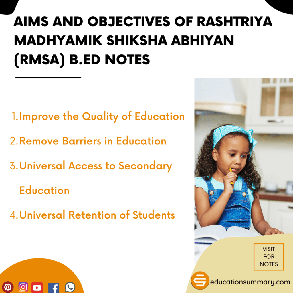 Aims and Objectives of Rashtriya Madhyamik Shiksha Abhiyan (RMSA) B.Ed Notes