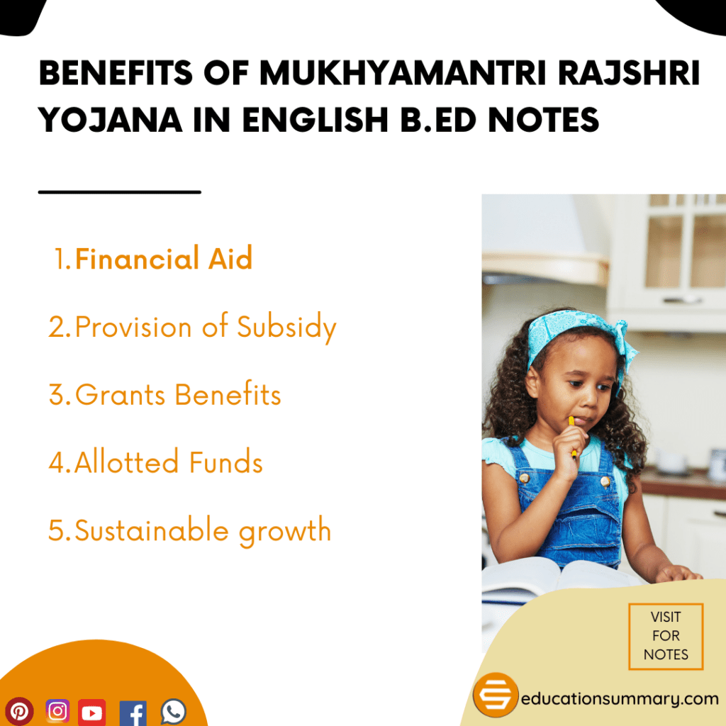 Benefits and Objectives of Mukhyamantri Rajshri Yojana in English B.Ed Notes